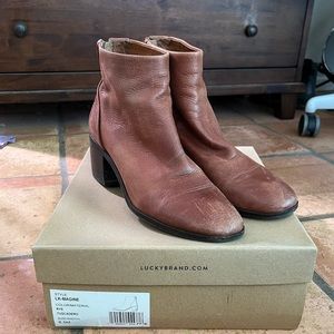 Brown leather booties, lucky brand